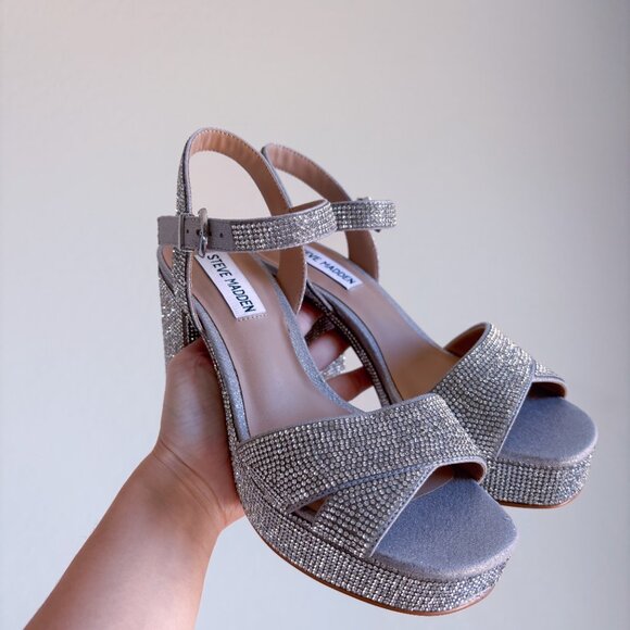 Steve Madden Emberly Platform Sandal In Rhinestone - Picture 3 of 10
